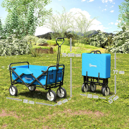 Folding Garden Trolley Cart with Steel Frame and Telescopic Handle - Blue