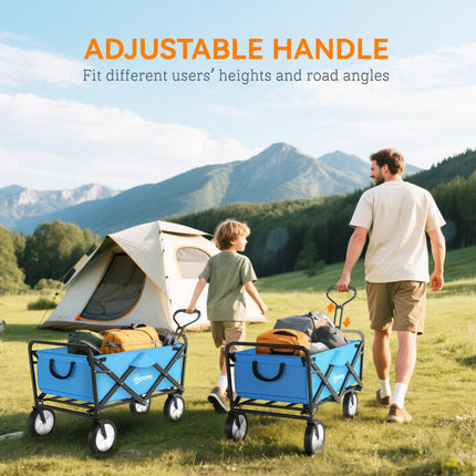 Folding Garden Trolley Cart with Steel Frame and Telescopic Handle - Blue