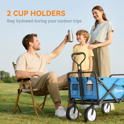 Folding Garden Trolley Cart with Steel Frame and Telescopic Handle - Blue