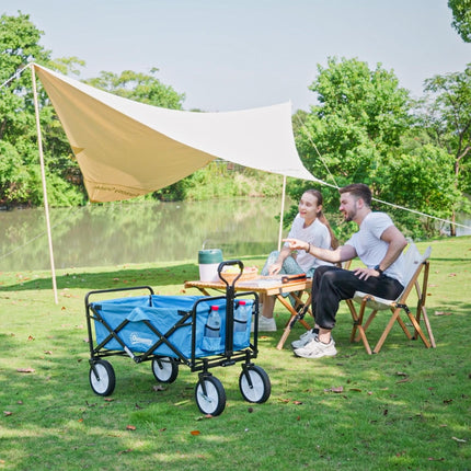 Folding Garden Trolley Cart with Steel Frame and Telescopic Handle - Blue