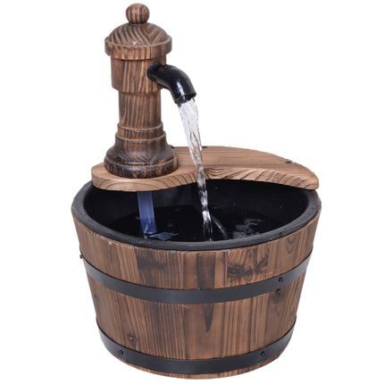 Fir Wood Garden Water Feature with Flower Planter 27x37H cm - Carbonised Wood