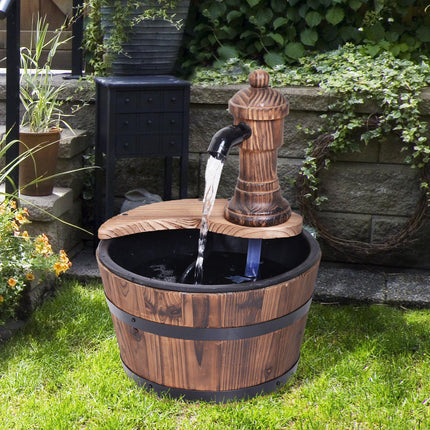 Fir Wood Garden Water Feature with Flower Planter 27x37H cm - Carbonised Wood