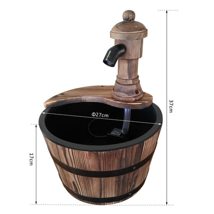 Fir Wood Garden Water Feature with Flower Planter 27x37H cm - Carbonised Wood