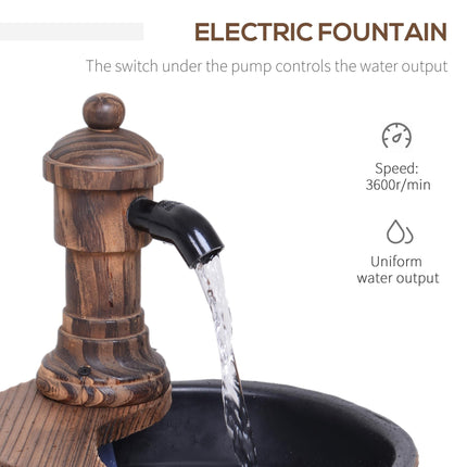 Fir Wood Garden Water Feature with Flower Planter 27x37H cm - Carbonised Wood