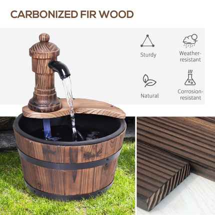 Fir Wood Garden Water Feature with Flower Planter 27x37H cm - Carbonised Wood