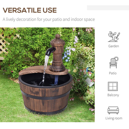 Fir Wood Garden Water Feature with Flower Planter 27x37H cm - Carbonised Wood