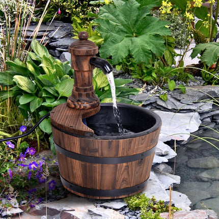 Fir Wood Garden Water Feature with Flower Planter 27x37H cm - Carbonised Wood