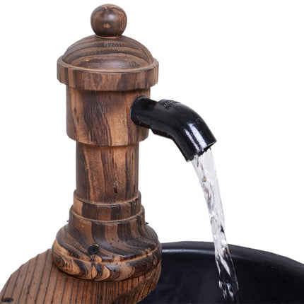 Fir Wood Garden Water Feature with Flower Planter 27x37H cm - Carbonised Wood