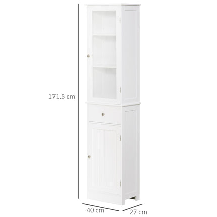 Bathroom Storage Cabinet with 3-Tier Shelf, Drawer & Door, Tall Slim Free Standing Floor Organizer - White