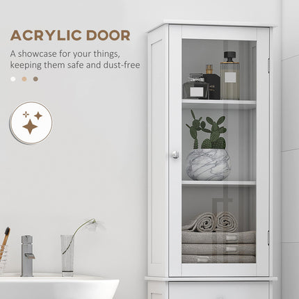 Bathroom Storage Cabinet with 3-Tier Shelf, Drawer & Door, Tall Slim Free Standing Floor Organizer - White