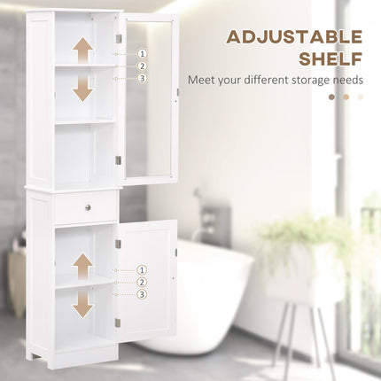 Bathroom Storage Cabinet with 3-Tier Shelf, Drawer & Door, Tall Slim Free Standing Floor Organizer - White