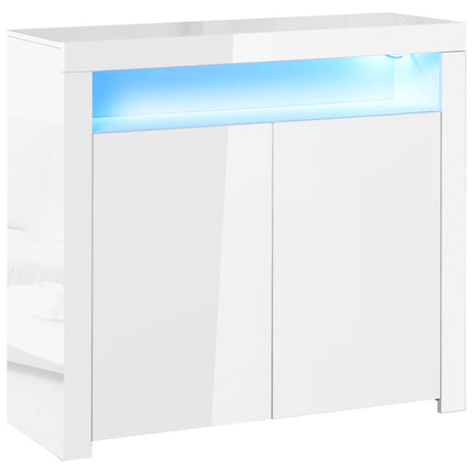 2-Door Sideboard with LED Light, High Gloss Lighted Storage Cabinet with Shelves