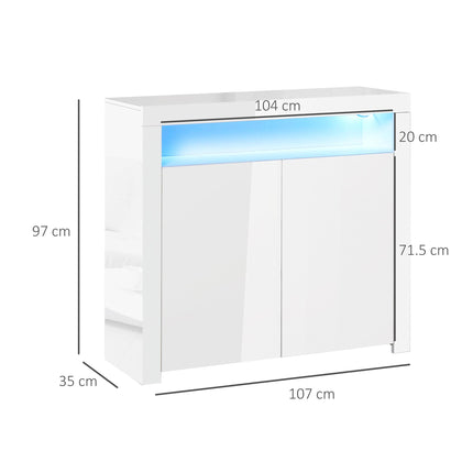 2-Door Sideboard with LED Light, High Gloss Lighted Storage Cabinet with Shelves