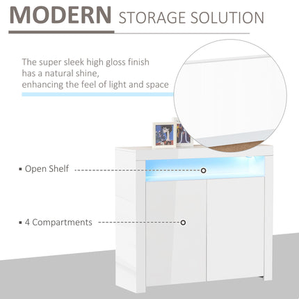 2-Door Sideboard with LED Light, High Gloss Lighted Storage Cabinet with Shelves