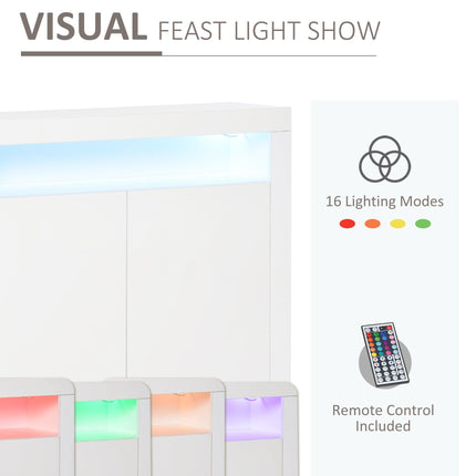 2-Door Sideboard with LED Light, High Gloss Lighted Storage Cabinet with Shelves
