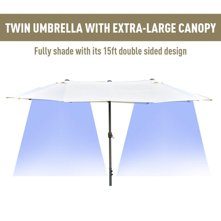 4.6m Double-Sided Garden Parasol with Cross Base Patio Market Umbrella - Off White