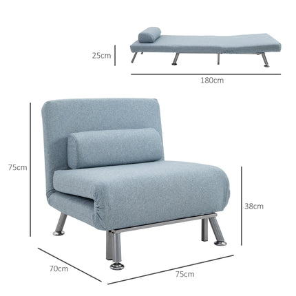 Single Foldable Sofa Bed Sleeper with Pillow Lounge Couch for Living Room - Blue