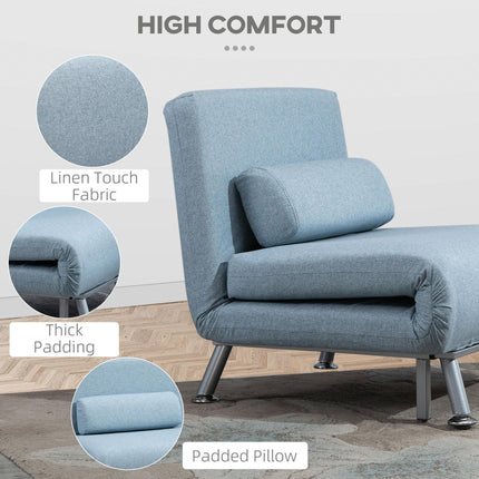 Single Foldable Sofa Bed Sleeper with Pillow Lounge Couch for Living Room - Blue