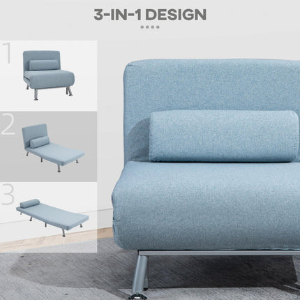 Single Foldable Sofa Bed Sleeper with Pillow Lounge Couch for Living Room - Blue
