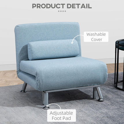 Single Foldable Sofa Bed Sleeper with Pillow Lounge Couch for Living Room - Blue