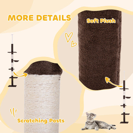 5-Tier Adjustable Floor to Ceiling Cat Tree 230-260cm with Scratching Post - Brown