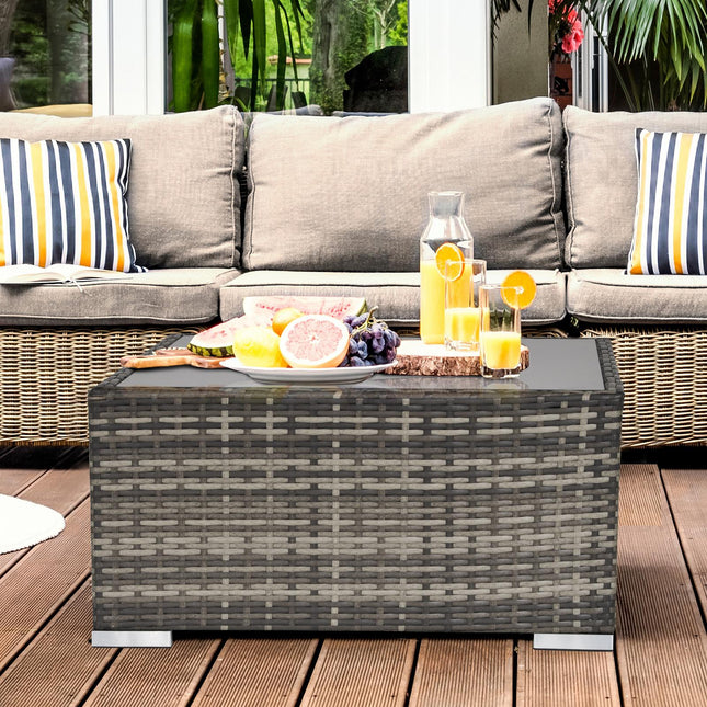 Rattan Coffee Table with Tempered Glass Top 65cm Square - Deep Grey