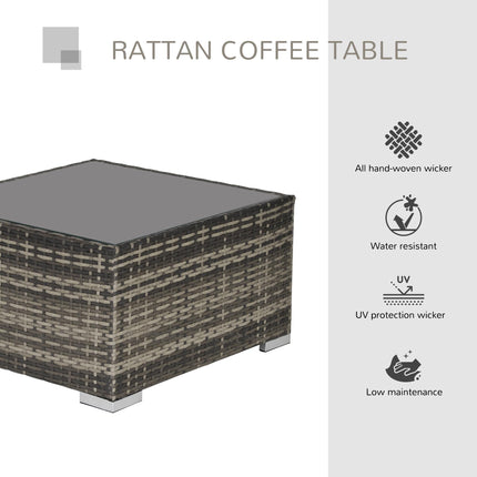 Rattan Coffee Table with Tempered Glass Top 65cm Square - Deep Grey