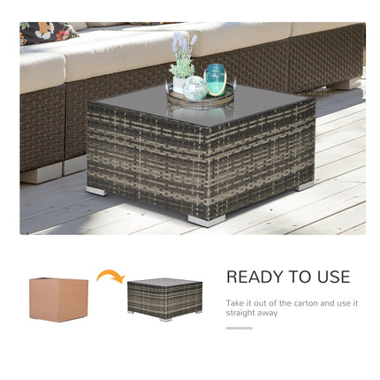 Rattan Coffee Table with Tempered Glass Top 65cm Square - Deep Grey