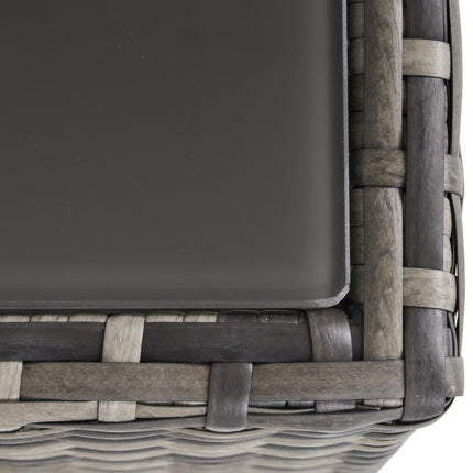 Rattan Coffee Table with Tempered Glass Top 65cm Square - Deep Grey