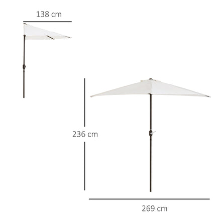 2.7m Balcony Half Parasol with 5 Steel Ribs - Cream White