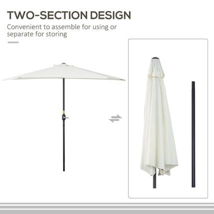 2.7m Balcony Half Parasol with 5 Steel Ribs - Cream White