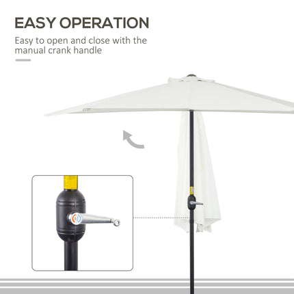 2.7m Balcony Half Parasol with 5 Steel Ribs - Cream White