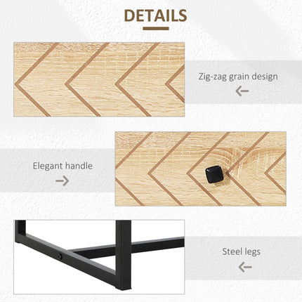 6 Drawer Chest Sideboard Cabinet with Zig Zag Design and Black Metal Handles Anti-Tip 71x120cm - Natural Wood