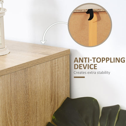 6 Drawer Chest Sideboard Cabinet with Zig Zag Design and Black Metal Handles Anti-Tip 71x120cm - Natural Wood