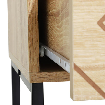 6 Drawer Chest Sideboard Cabinet with Zig Zag Design and Black Metal Handles Anti-Tip 71x120cm - Natural Wood