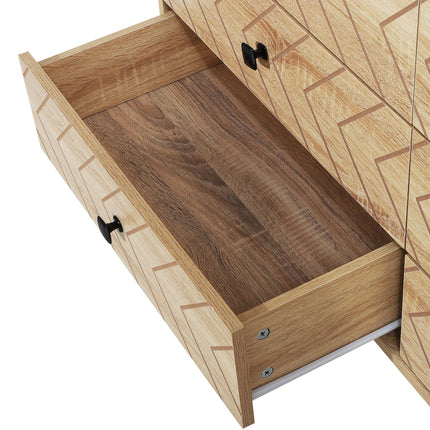 6 Drawer Chest Sideboard Cabinet with Zig Zag Design and Black Metal Handles Anti-Tip 71x120cm - Natural Wood