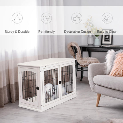 MDF 3-Door Small Indoor Pet Cage - White