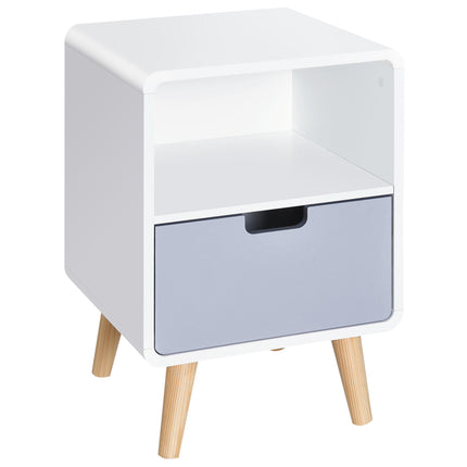 Scandinavian Style Pine Wood and MDF Bedside Table with Storage - White/Grey/Natural Wood