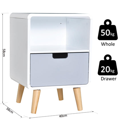 Scandinavian Style Pine Wood and MDF Bedside Table with Storage - White/Grey/Natural Wood