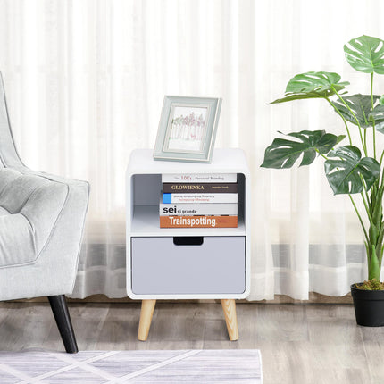 Scandinavian Style Pine Wood and MDF Bedside Table with Storage - White/Grey/Natural Wood