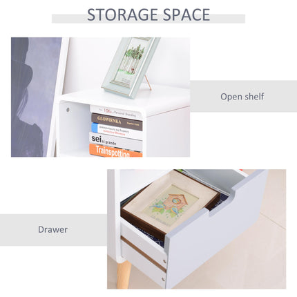 Scandinavian Style Pine Wood and MDF Bedside Table with Storage - White/Grey/Natural Wood