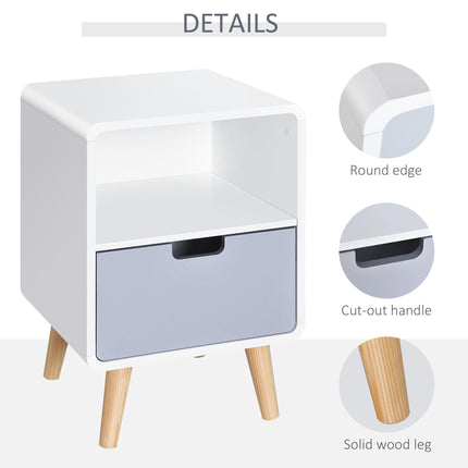 Scandinavian Style Pine Wood and MDF Bedside Table with Storage - White/Grey/Natural Wood