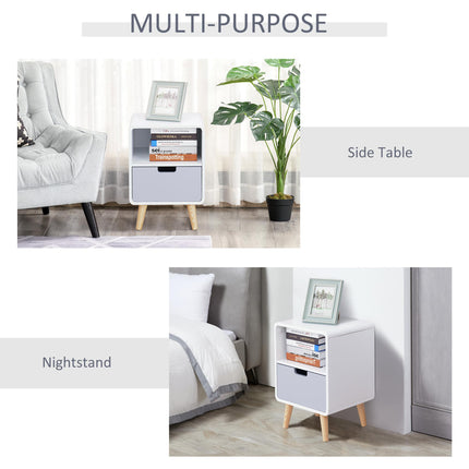 Scandinavian Style Pine Wood and MDF Bedside Table with Storage - White/Grey/Natural Wood