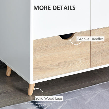 2-Door Wardrobe with Rail, Shelf & 2 Drawers on Wood Feet for Clothes & Storage - White