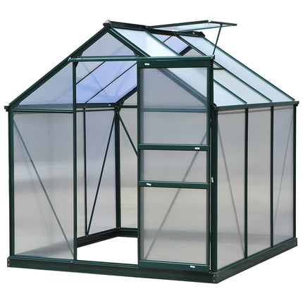 6 x 6ft Polycarbonate Greenhouse, Large Walk-In Green House with Slide Door and