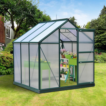 6 x 6ft Polycarbonate Greenhouse, Large Walk-In Green House with Slide Door and