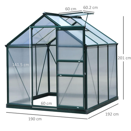 6 x 6ft Polycarbonate Greenhouse, Large Walk-In Green House with Slide Door and