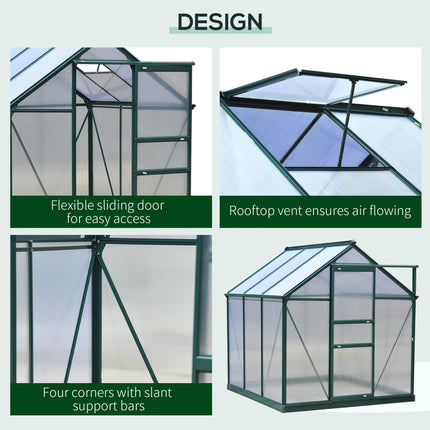 6 x 6ft Polycarbonate Greenhouse, Large Walk-In Green House with Slide Door and