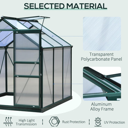 6 x 6ft Polycarbonate Greenhouse, Large Walk-In Green House with Slide Door and