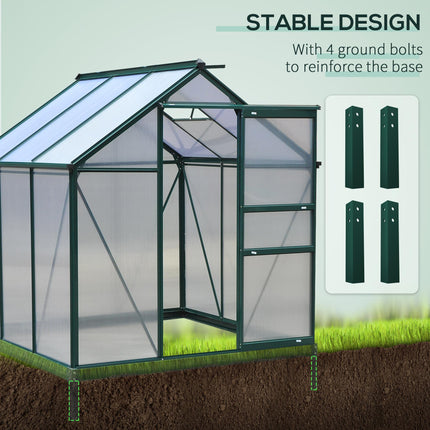6 x 6ft Polycarbonate Greenhouse, Large Walk-In Green House with Slide Door and